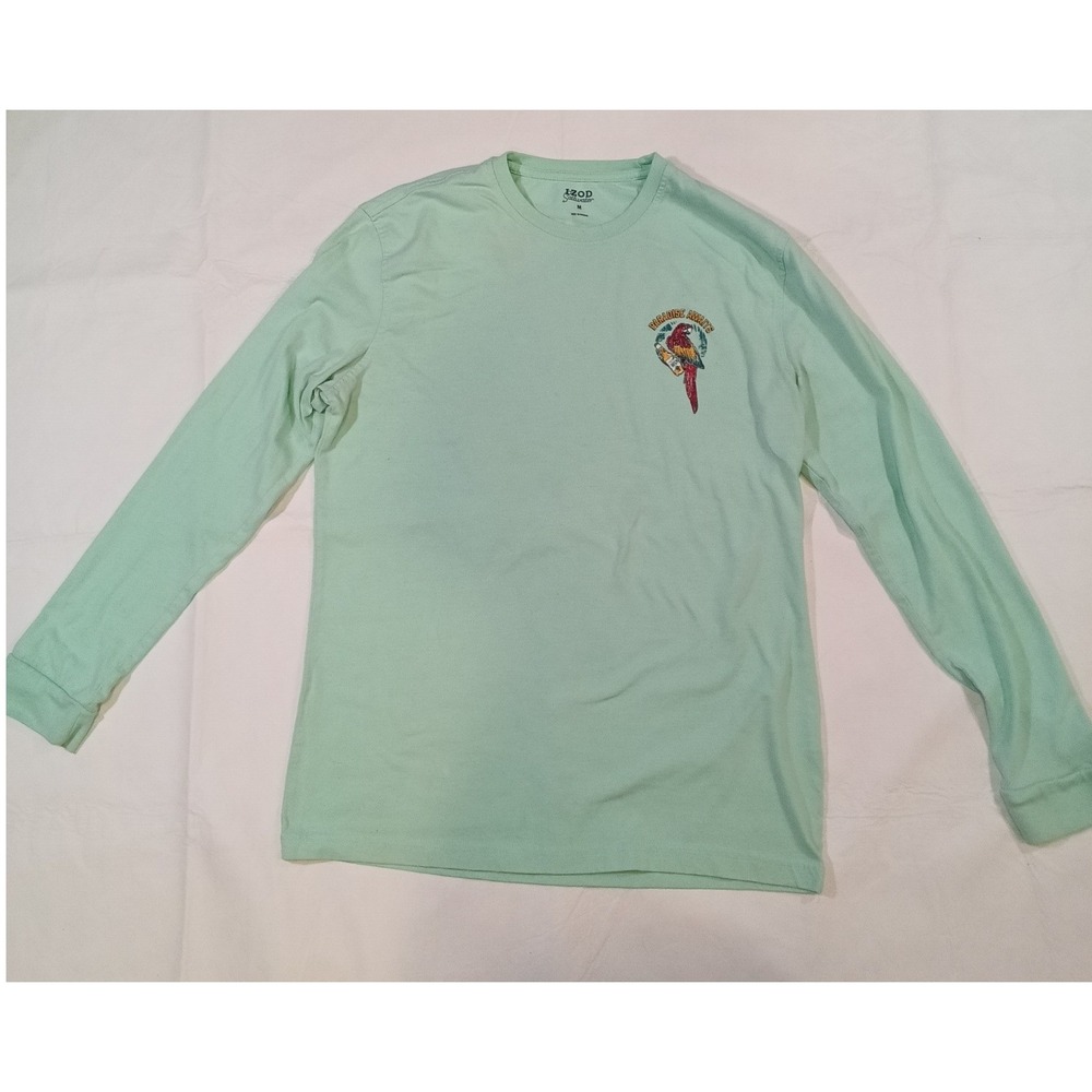 IZOD Saltwater Mens Long Sleeve Graphic T-Shirt Green Casual Beer Vacation M